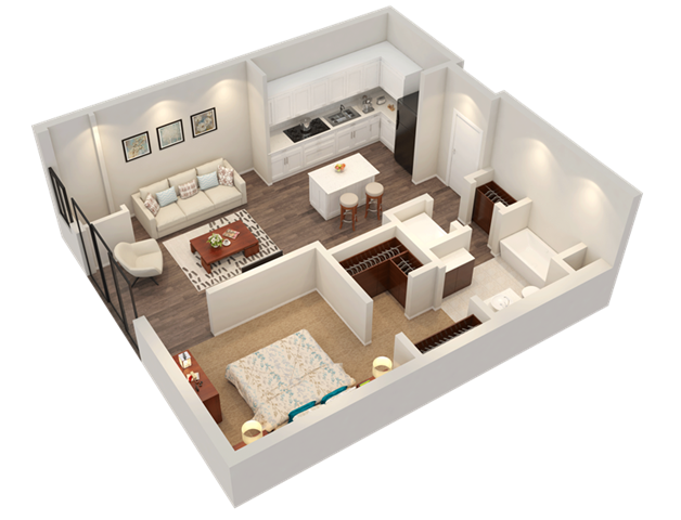 Floor plan for 1 bed, 1 bath, 682 sqft