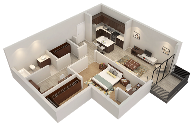 Floor plan for 1 bed, 1 bath, 794 sqft