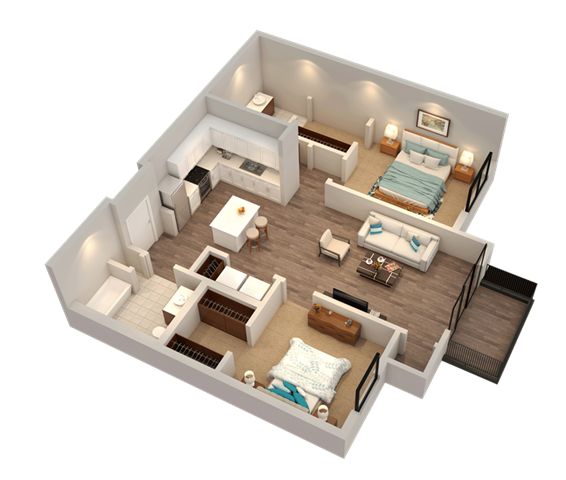 Floor plan for 2 beds, 2 baths, 1018 sqft