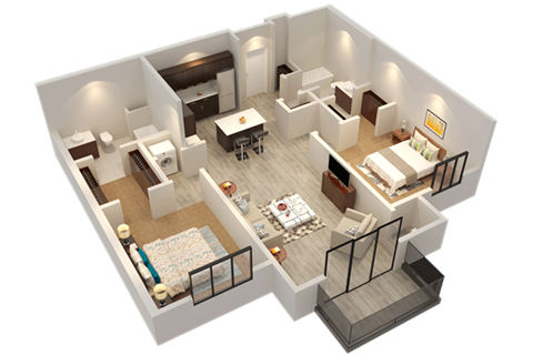 Floor plan for 2 beds, 2 baths, 1018 sqft