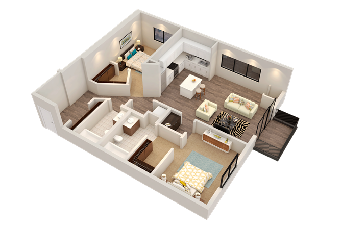 Floor plan for 2 beds, 2 baths, 1126 sqft