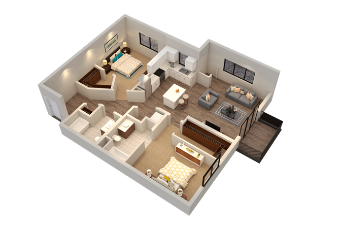 Floor plan for 2 beds, 2 baths, 1147 sqft