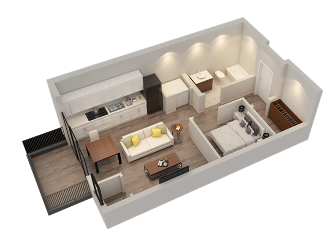 Floor plan for studio, 1 bath, 492 sqft