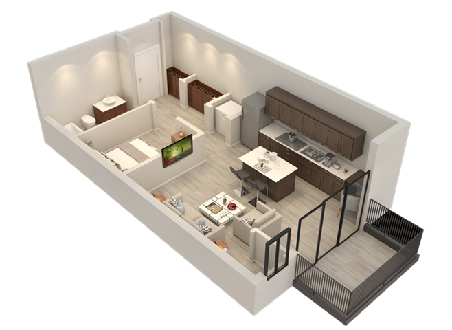 Floor plan for studio, 1 bath, 527 sqft