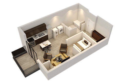 Floor plan for studio, 1 bath, 555 sqft