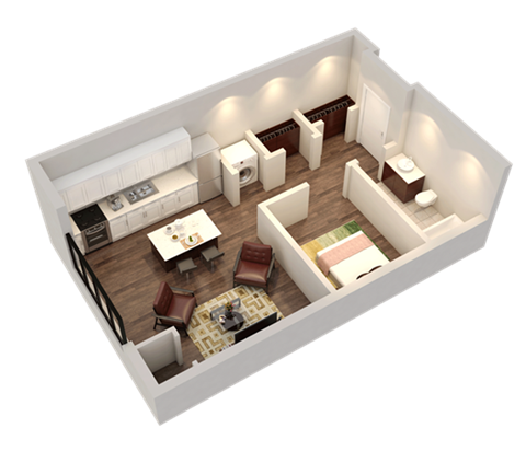 Floor plan for studio, 1 bath, 576 sqft