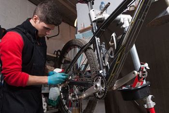 Bike storage and repair room at confluence on 3rd apartments in des moines in downtown des moines