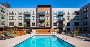 Outdoors pool at confluence on 3rd apartments in des moines in downtown des moines