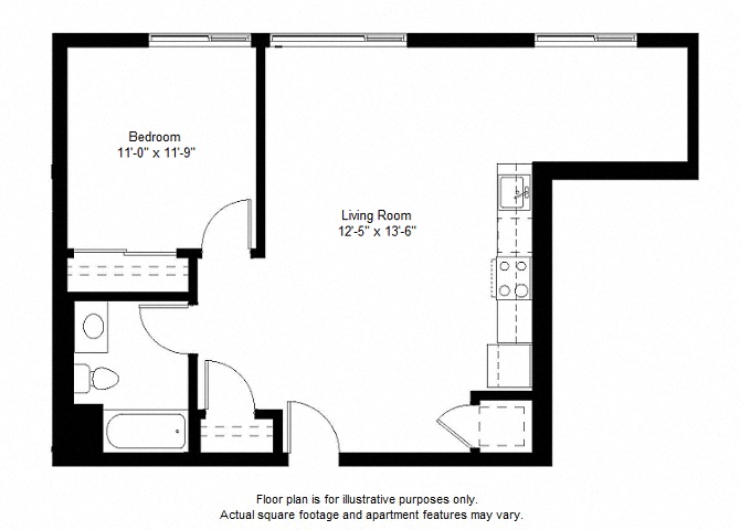 Floor plan for 1 bed, 1 bath, 787 sqft