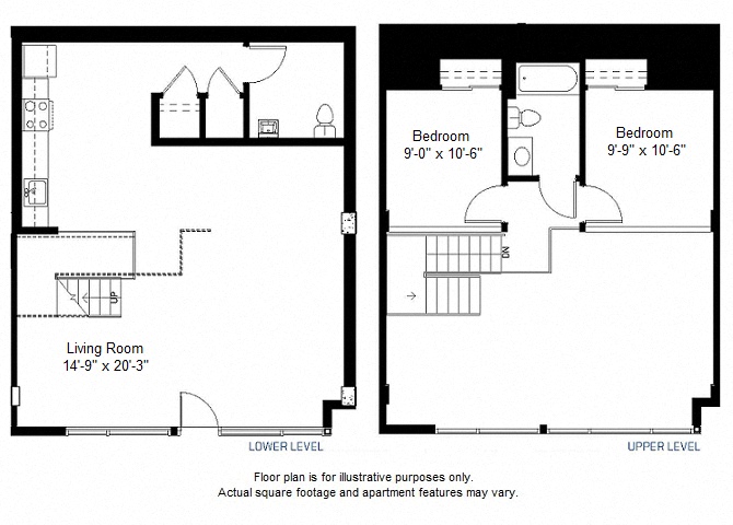 Floor plan for 2 beds, 1.5 baths, 1171 sqft