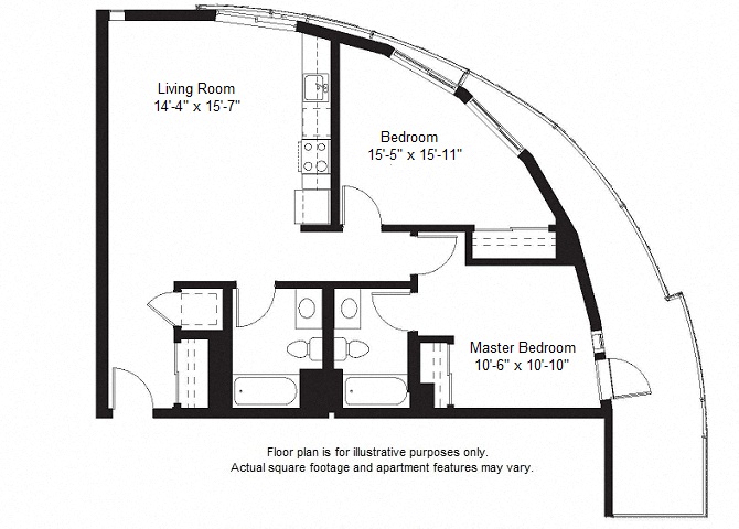 Floor plan for 2 beds, 2 baths, 943 sqft