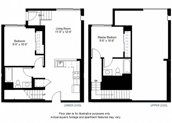 Floor plan for 2 beds, 2 baths, 1101 sqft