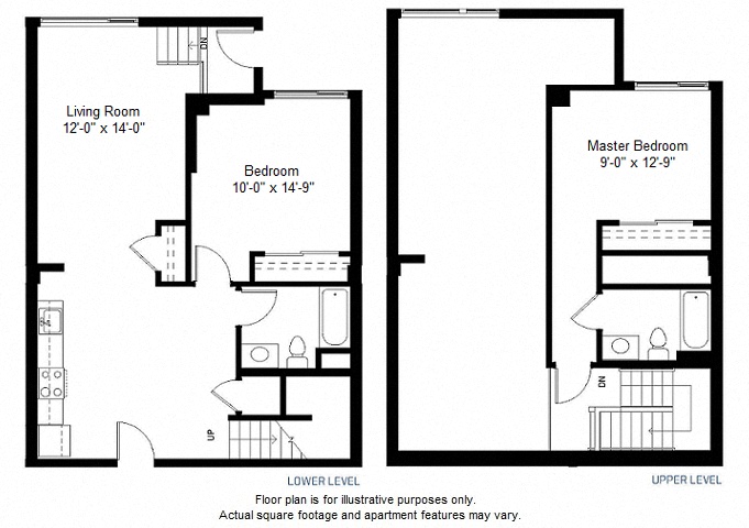 Floor plan for 2 beds, 2 baths, 1294 sqft