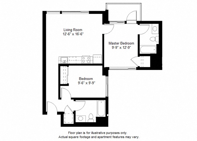 Floor plan for 2 beds, 2 baths, 892 sqft