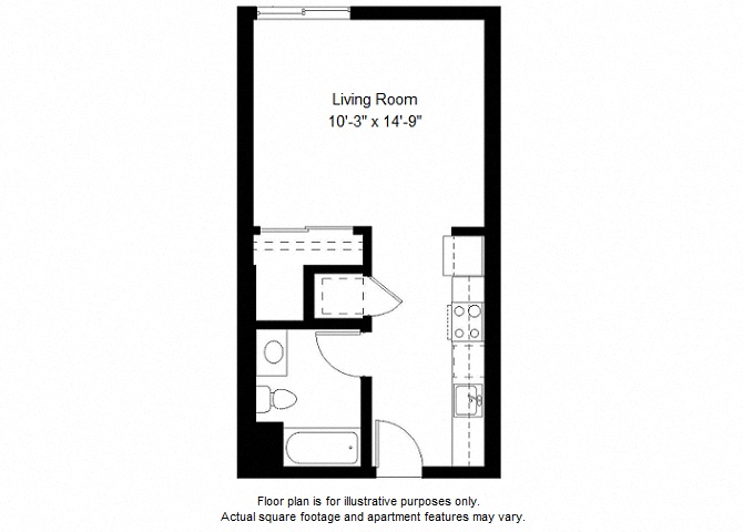 Floor plan for studio, 1 bath, 506 sqft