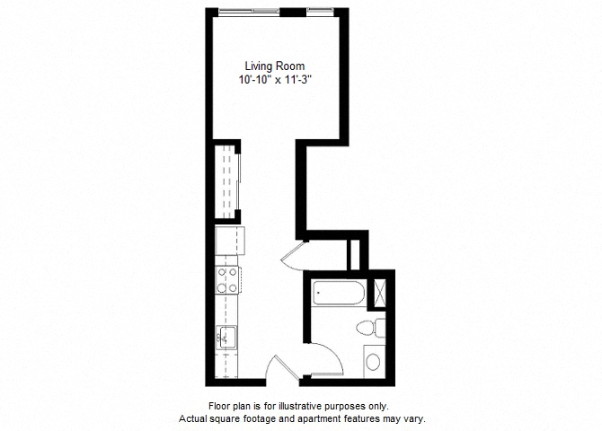 Floor plan for studio, 1 bath, 427 sqft
