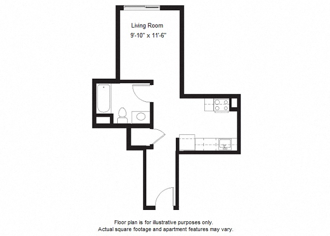 Floor plan for studio, 1 bath, 431 sqft