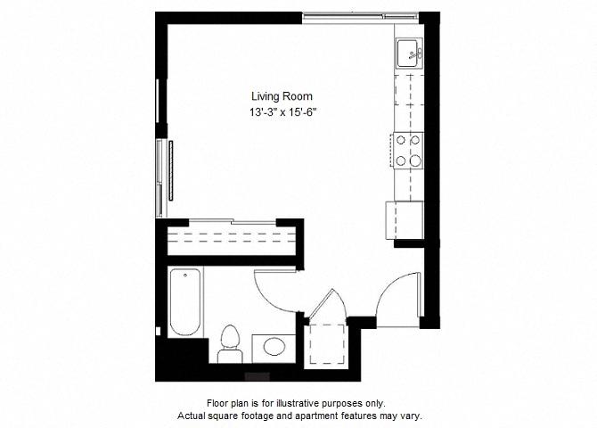 Floor plan for studio, 1 bath, 453 sqft
