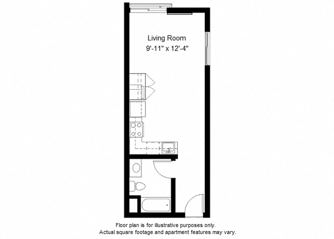 Floor plan for studio, 1 bath, 463 sqft