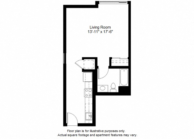 Floor plan for studio, 1 bath, 558 sqft