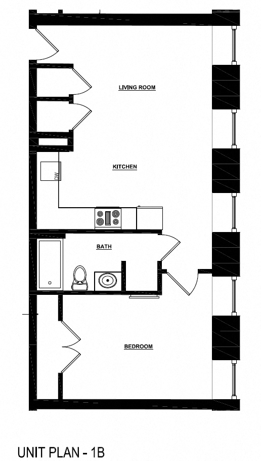 Floor plan for 1 bed, 1 bath, 535 sqft