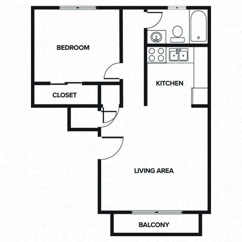 Floor plan for 1 bed, 1 bath, 700 sqft