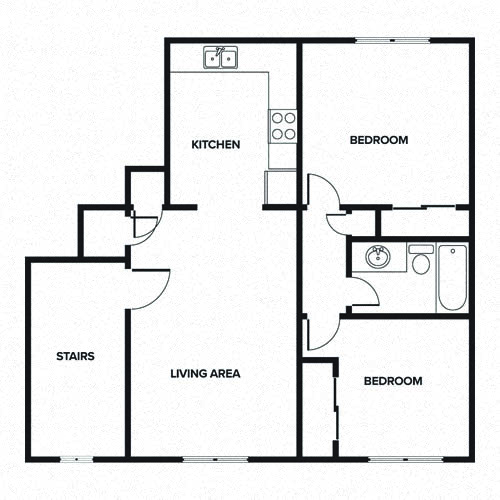 Floor plan for 2 beds, 1 bath, 850 sqft
