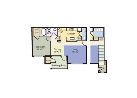 Floor plan for 1 bed, 1 bath, 827 sqft