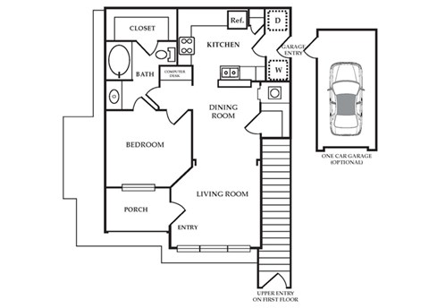 Floor plan for 1 bed, 1 bath, 854 sqft