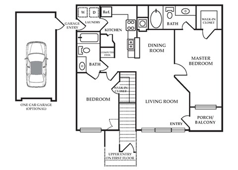 Floor plan for 2 beds, 2 baths, 1266 sqft