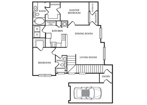 Floor plan for 2 beds, 2 baths, 1103 sqft