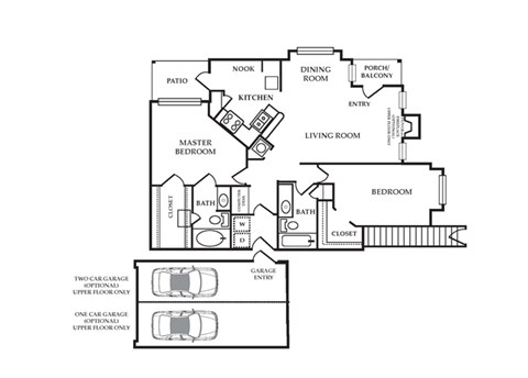 Floor plan for 2 beds, 2 baths, 1266 sqft