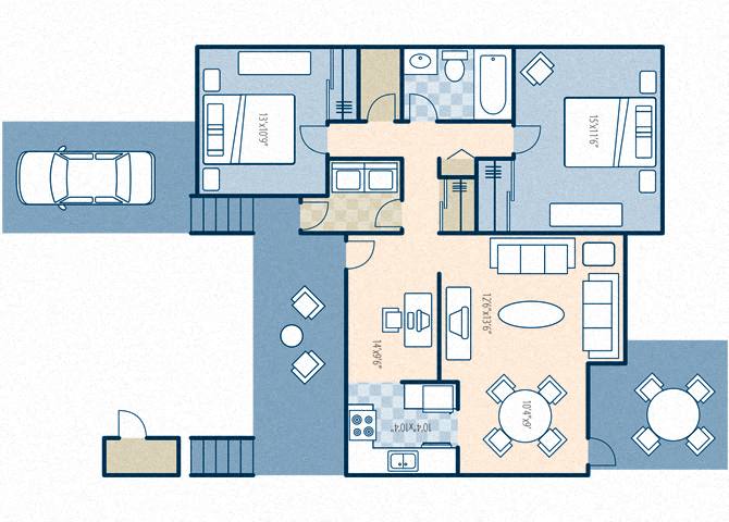 Floor plan for 2 beds, 1 bath, 1160 sqft