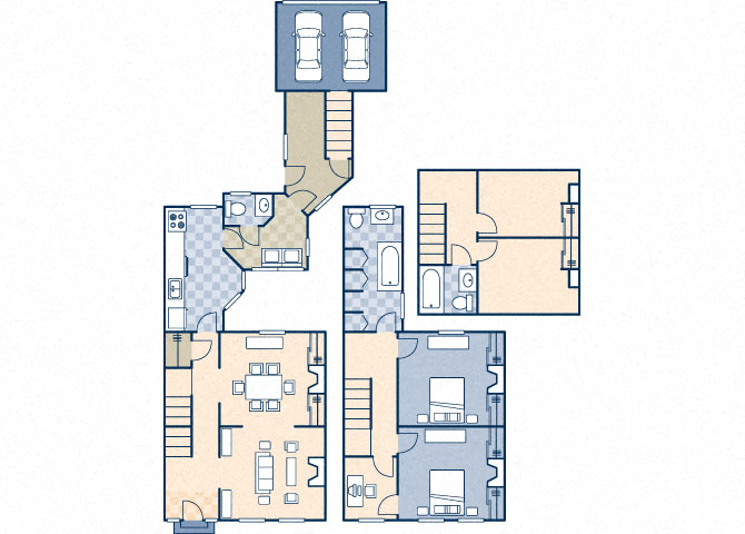 Floor plan for 2 beds, 2.5 baths, 2170 sqft
