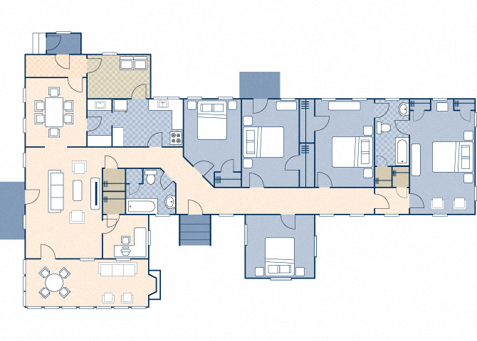 Floor plan for 5 beds, 2 baths, 2950 sqft