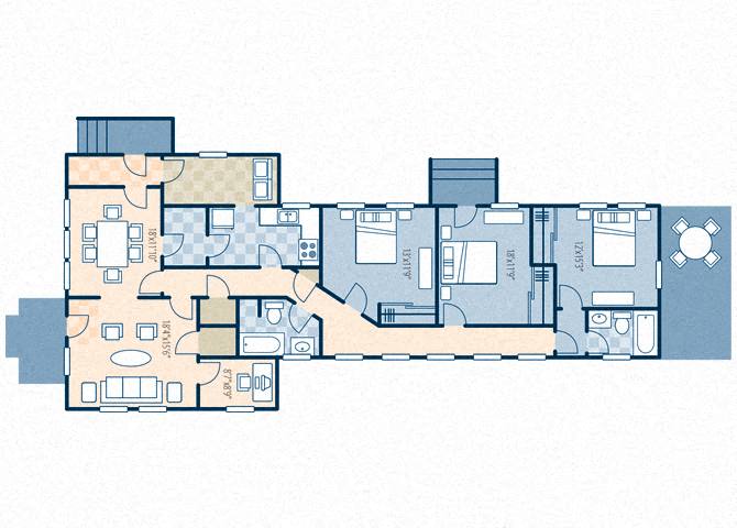Floor plan for 3 beds, 2 baths, 2080 sqft