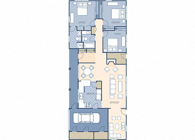 Floor plan for 3 beds, 2 baths, 1800 sqft