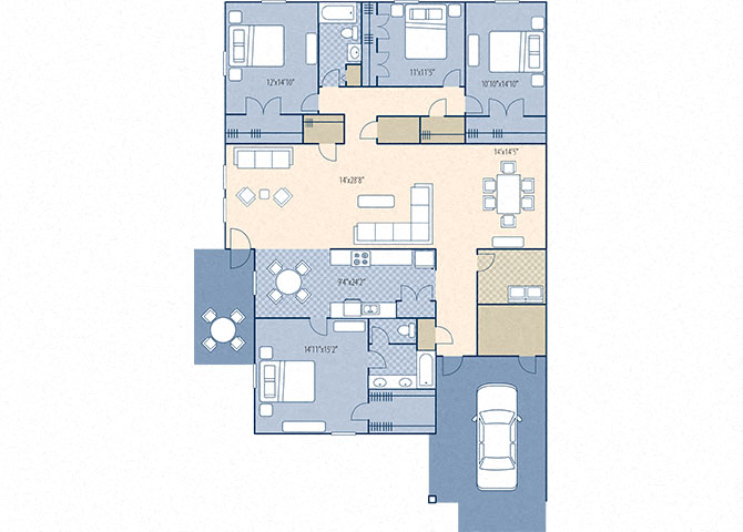 Floor plan for 4 beds, 2 baths, 2265 sqft