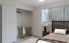 Meridian apartment for rent - a bedroom with a bed and a closet