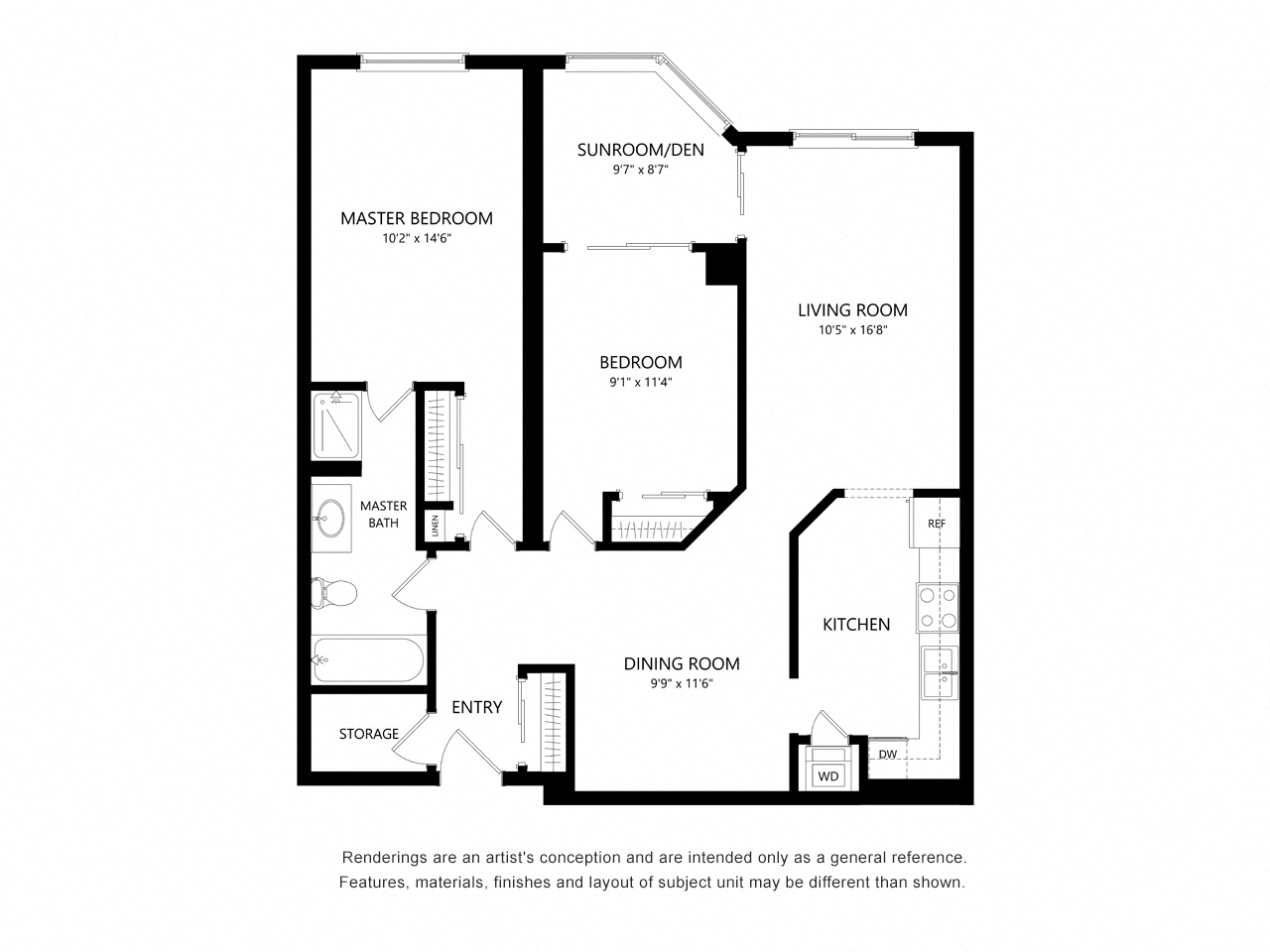 Floor plan for 2 beds, 1 bath, 800 sqft