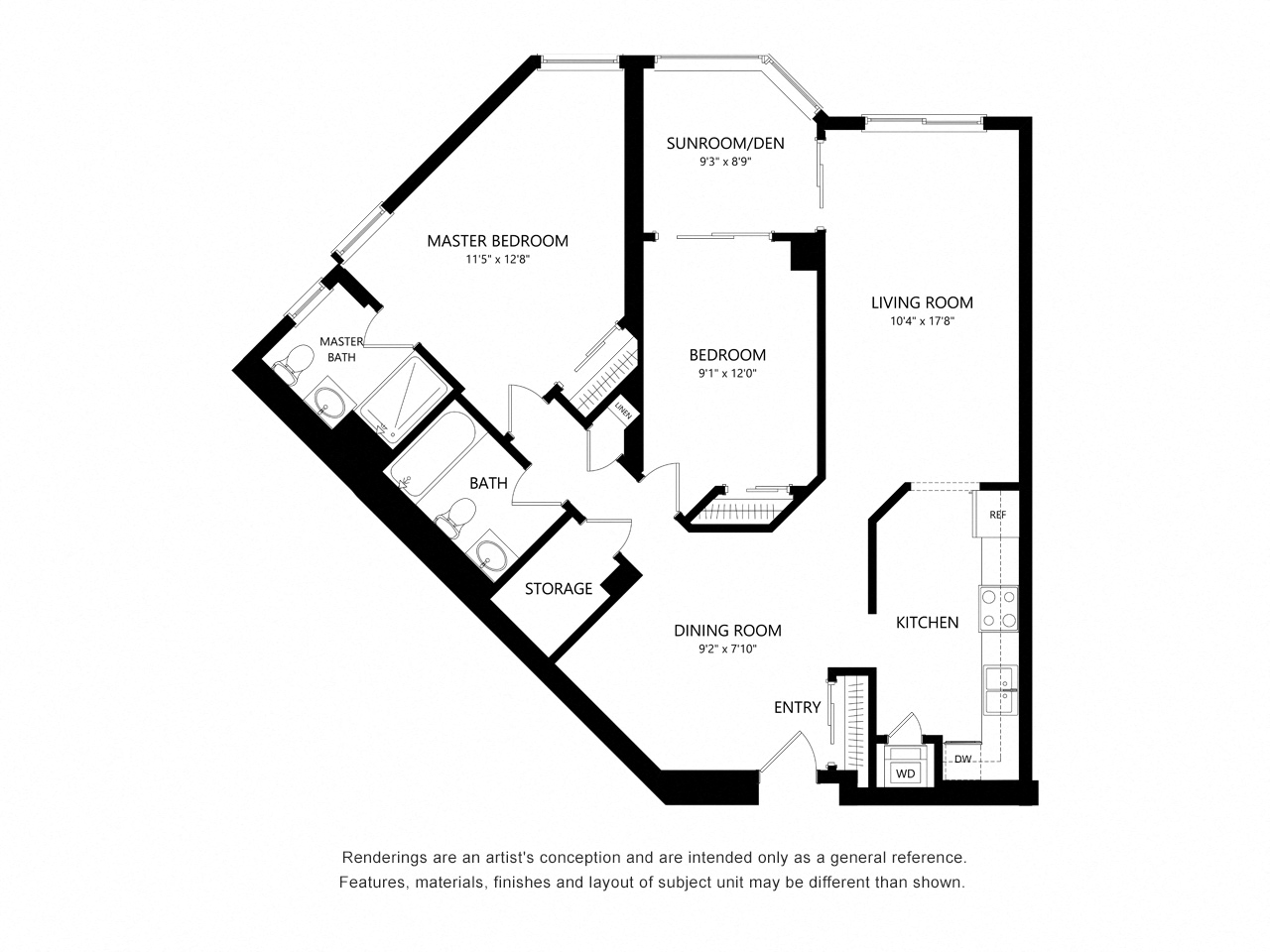 Floor plan for 2 beds, 2 baths, 820 sqft