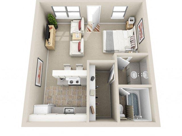 Floor plan for studio, 1 bath, 440 sqft