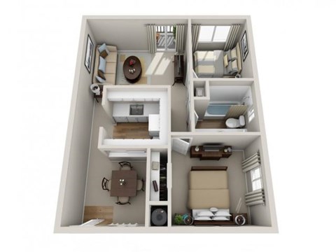 Floor plan for 2 beds, 1 bath, 700 sqft