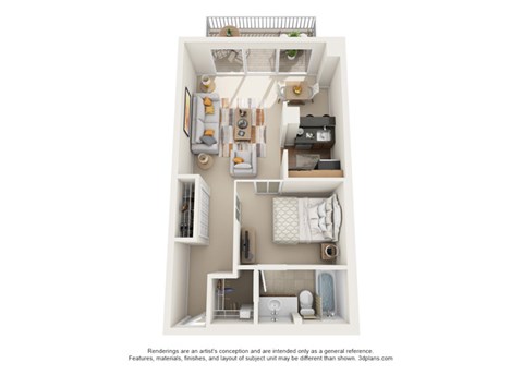 Floor plan for studio, 1 bath, 517 sqft