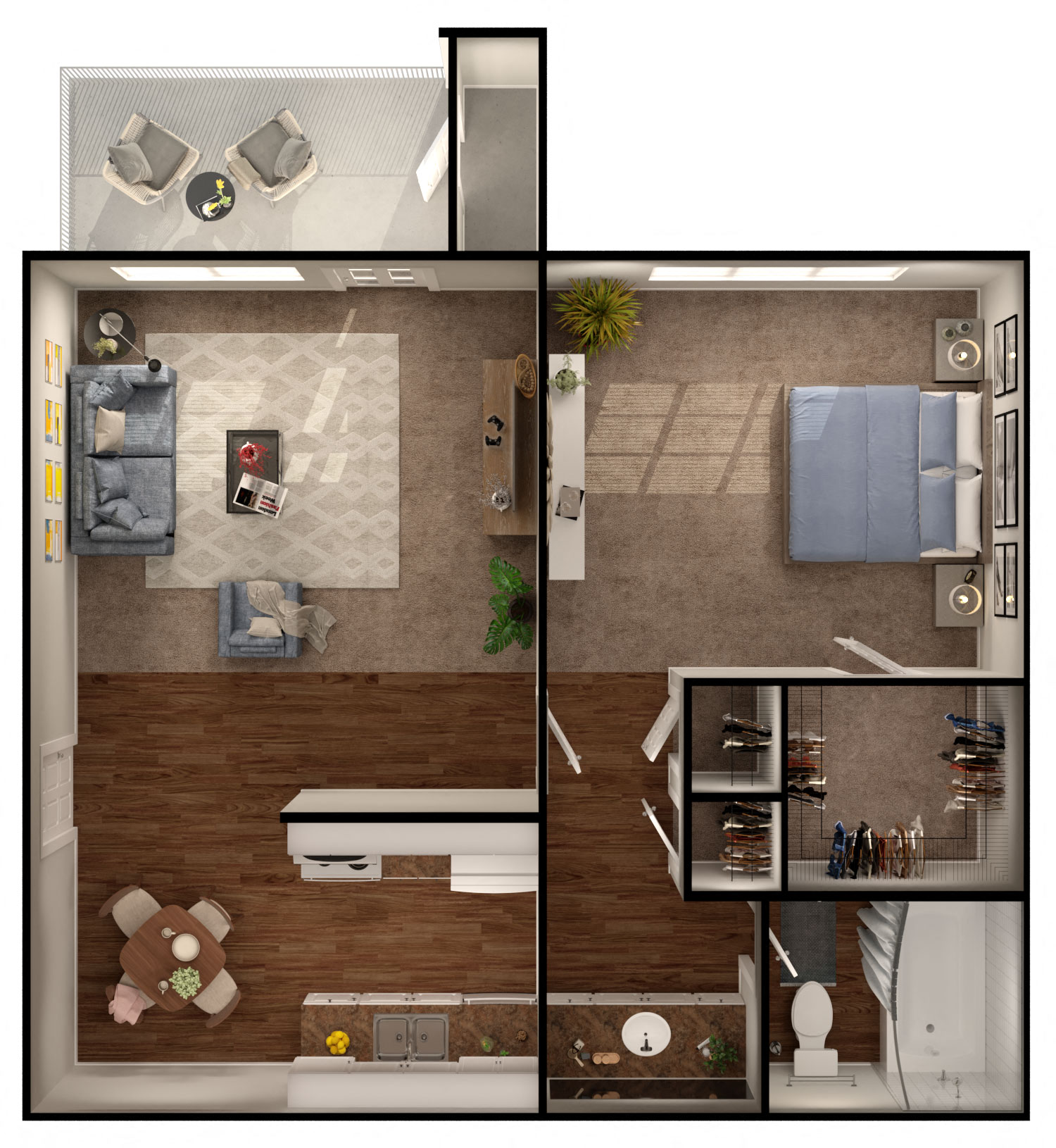 Floor plan for 1 bed, 1 bath, 528 sqft
