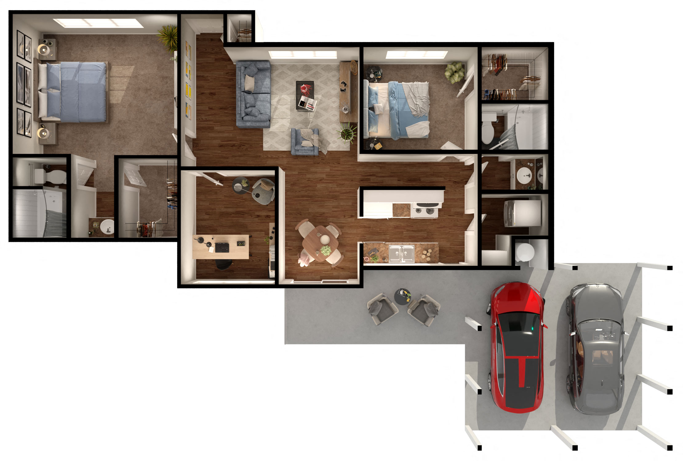 Floor plan for 2 beds, 2 baths, 1469 sqft