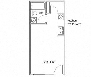 Floor plan for studio, 1 bath, 300 sqft