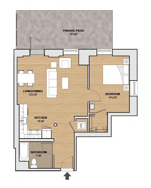 Floor plan for 1 bed, 1 bath, 695 sqft