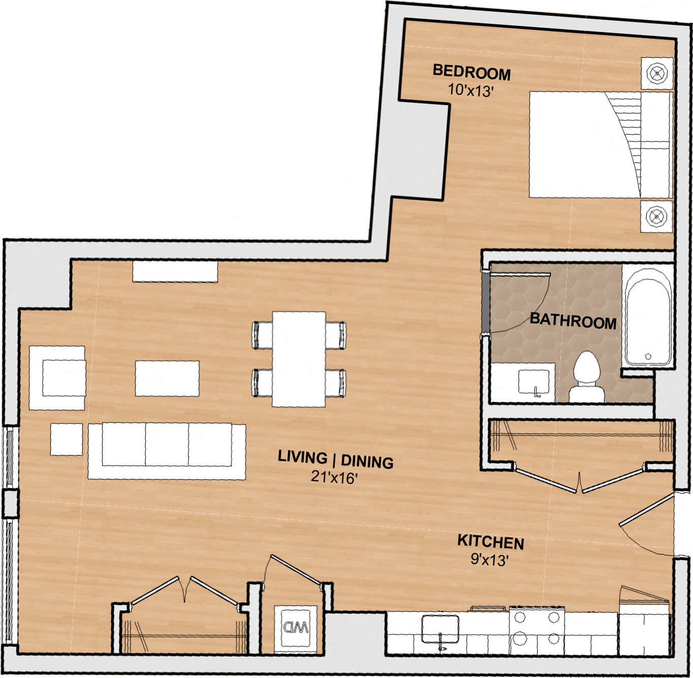 Floor plan for studio, 1 bath, 757 sqft