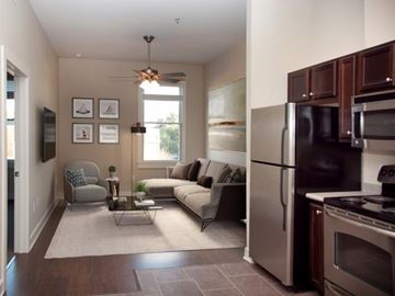 New Orleans apartment for rent - a living room with a couch and a refrigerator